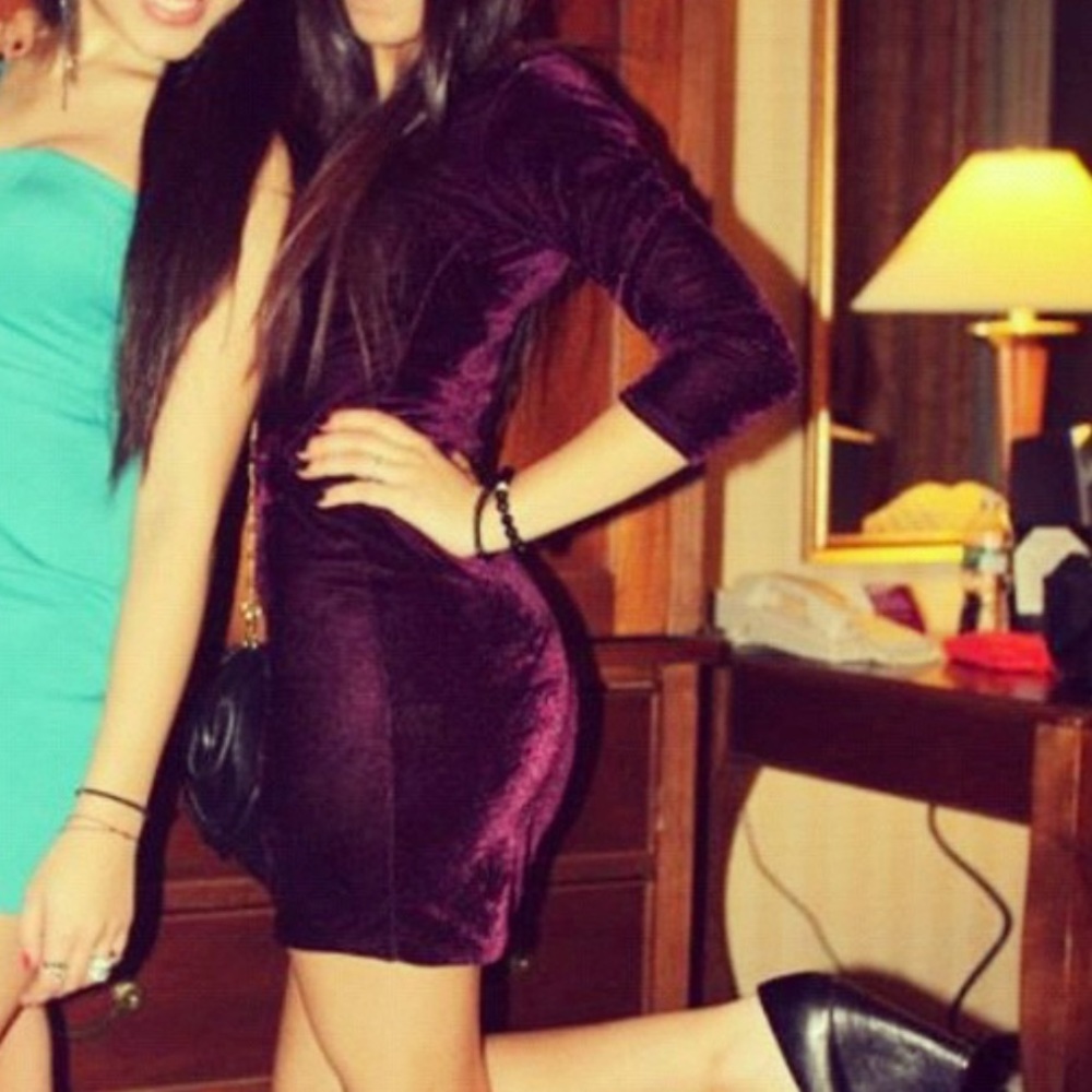 Burgundy plum velvet velour bodycon dress